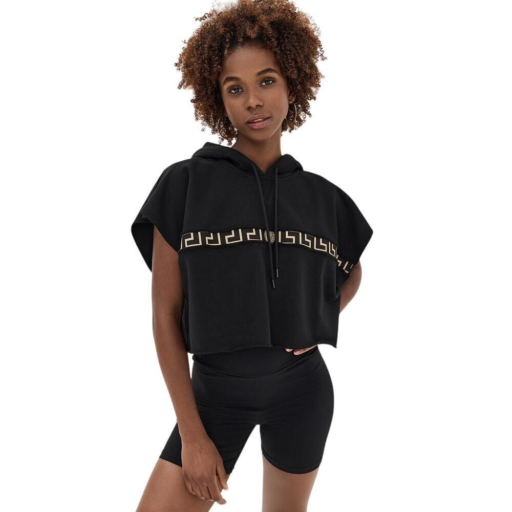 Versace Tex Felpa Artico Greca Border Jersey Cropped Hoodie Sweatshirt Size XS